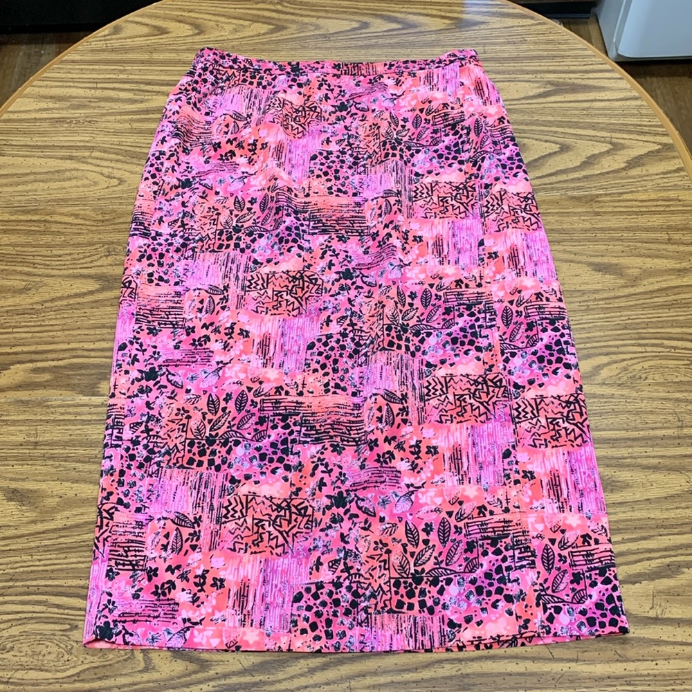 Long modest Joan Leslie hot pink skirt with wrap.